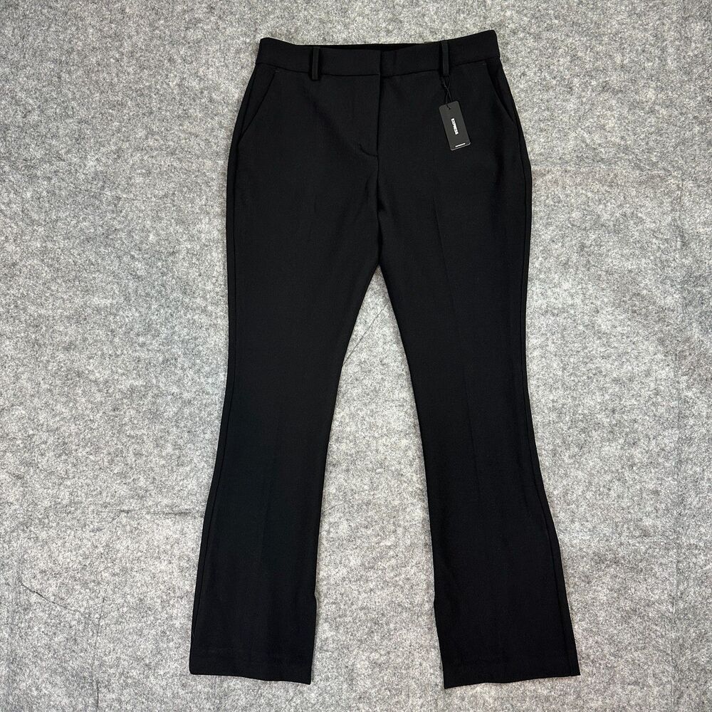 NWT Express Editor Skyscraper Mid Rise Dress Pants Women Size 8S Black Flare Hem